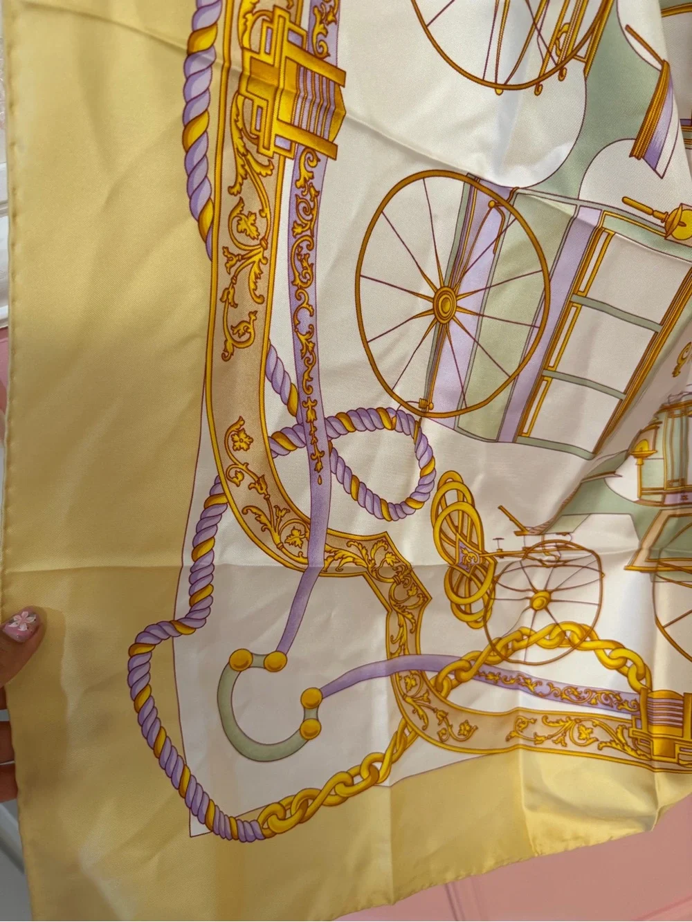 Celine Yellow and Lavender Chain Motif Silk Scarf